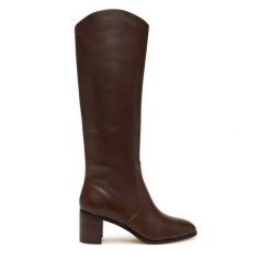Kozaki LAUREN RALPH LAUREN. Brązowe kozaki damskie Lauren Ralph Lauren, bez wzorów, bez obcasa, na słupku, bez zapięcia. Za 1,299.00 zł.