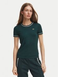 Lacoste T-Shirt TF5289 Zielony ciemny Slim Fit. Zielone t-shirty damskie Lacoste, bez wzorów, z bawełny, bez kołnierzyka, bez ramiączek. Za 329.99 zł.