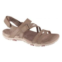 Sandały Damskie Sandspur Rose Leather. Brązowe sandały damskie Merrell, bez wzorów, z gumy, z otwartym noskiem, bez obcasa, bez zapięcia. Za 490.99 zł.