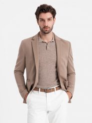 Męska marynarka z naszywanymi kieszeniami - ciemnobeżowa V3 - Rozmiar: XXL. Brązowe marynarki męskie Ombre Clothing, m, bez wzorów, z materiału, eleganckie, bez kołnierzyka, bez ramiączek. W wyprzedaży za 229.99 zł.