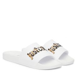 Klapki Just Cavalli. Białe klapki damskie Just Cavalli, bez wzorów, bez obcasa, bez zapięcia. Za 329.99 zł.