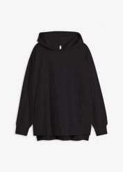 Bluza z kapturem, z czystej bawełny. Czarne bluzy damskie bonprix, bez wzorów, z bawełny, klasyczne, bez ramiączek, z kapturem. Za 129.99 zł.