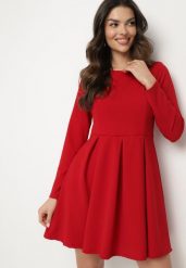 Czerwona Elegancka Sukienka o Rozkloszowanym Kroju Temitonia. Czerwone sukienki damskie Born2be, m, bez wzorów, eleganckie, bez kołnierzyka, bez ramiączek, mini, rozkloszowane. Za 119.99 zł.