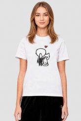 KARL LAGERFELD Biały damski t-shirt z nadrukiem Ikon Valentine, Rozmiar M. Białe t-shirty damskie KARL LAGERFELD, m, bez wzorów, eleganckie, bez kołnierzyka, bez ramiączek. W wyprzedaży za 219.99 zł.