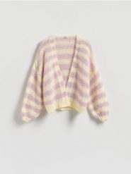Kardigan w paski - wielobarwny. Kardigany damskie Reserved, l, bez wzorów, z dzianiny, bez kołnierzyka. Za 139.99 zł.