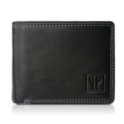 Portfel skórzany PAOLO PERUZZI T-68-BL czarny. Czarne portfele męskie Paolo Peruzzi, bez wzorów, z materiału. Za 49.99 zł.