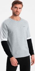 Ombre Trójkolorowa męska bluza dresowa z raglanowymi rękawami szara V1 OM-SSNZ-22FW-003 XXL. Szare bluzy męskie Ombre, m, bez wzorów, z dresówki, bez ramiączek, bez kaptura. Za 169.99 zł.