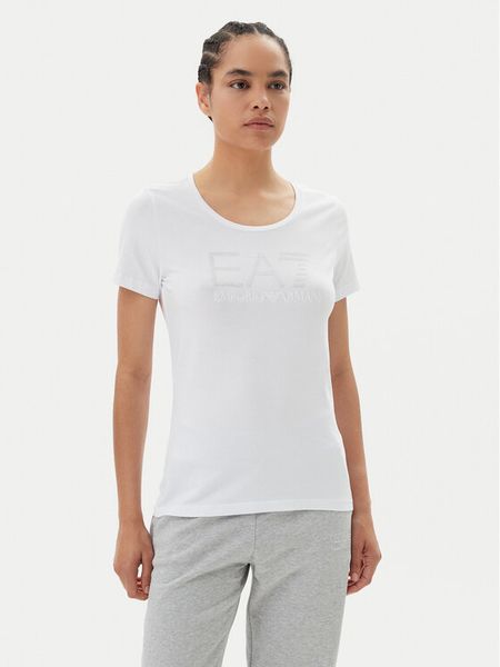 EA7 Emporio Armani T-Shirt 7W000094 AF10373 U0002 Biały Slim Fit. Białe t-shirty damskie EA7 Emporio Armani, xs, bez wzorów, z bawełny, bez kołnierzyka, bez ramiączek. Za 219.99 zł.