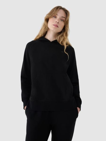 4F Bluza dresowa nierozpinana z kapturem damska - czarna M. Czarne bluzy damskie 4F, m, bez wzorów, z bawełny, sportowe, bez ramiączek, z kapturem. W wyprzedaży za 99.99 zł.