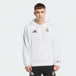 Bluza z kapturem adidas Real Madrid Avengers. Białe bluzy sportowe męskie Adidas, bez wzorów, z kapturem, do piłki nożnej. Za 299.00 zł.
