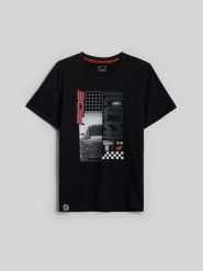 4F T-shirt regular z nadrukiem męski - czarny XXL. Czarne koszulki sportowe męskie 4F, m, bez wzorów, z bawełny, bez kołnierzyka, bez ramiączek. Za 79.99 zł.