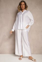 Biały Komplet Oversize z Koszulą i Spodniami Ulonelia. Białe koszule damskie Renee, l, bez wzorów, eleganckie, bez kołnierzyka, bez ramiączek. Za 89.99 zł.