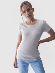 4F T-shirt slim gładki damski - szary XL. Szare t-shirty damskie 4F, xl, bez wzorów, z bawełny, sportowe, bez kołnierzyka, bez ramiączek. W wyprzedaży za 29.99 zł.