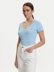 Tommy Jeans T-Shirt DW0DW17385 Niebieski jasny Slim Fit. Niebieskie t-shirty damskie Tommy Jeans, m, bez wzorów, z bawełny, bez kołnierzyka, bez ramiączek. Za 149.99 zł.