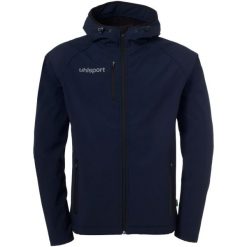 Kurtka softshell Uhlsport Essential. Niebieskie kurtki męskie Uhlsport, bez wzorów, z materiału, sportowe, bez kaptura. W wyprzedaży za 432.00 zł.