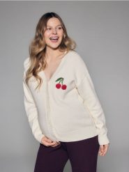 Kardigan z wełną - złamana biel. Kardigany damskie Reserved, l, bez wzorów, z bawełny, bez kołnierzyka. Za 259.99 zł.