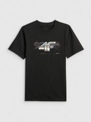 4F T-shirt regular z nadrukiem męski - czarny XXL. Czarne koszulki sportowe męskie 4F, m, bez wzorów, z materiału, bez kołnierzyka, bez ramiączek. Za 79.99 zł.