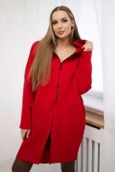 Bluza ocieplana rozpinana z dłuższym tyłem czerwona. Czerwone bluzy damskie KESI, l, bez wzorów, z bawełny, bez ramiączek, z kapturem. Za 218.51 zł.