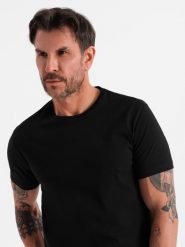Klasyczny T-shirt męski bawełniany BASIC - czarny V1 OM-TSBS-0236 - XXL. Czarne t-shirty męskie Ombre Clothing, l, bez wzorów, z bawełny, bez kołnierzyka, bez ramiączek. W wyprzedaży za 39.99 zł.