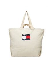 Tommy Jeans Torebka Tjw Wave Flag Med Tote AW0AW18466 Beżowy. Brązowe shopperki damskie Tommy Jeans, bez wzorów, z jeansu, bez dodatków. Za 409.99 zł.