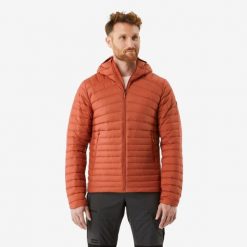 Kurtka puchowa turystyczna męska Forclaz MT100 -5°C. Brązowe kurtki męskie FORCLAZ, l, bez wzorów, z materiału, sportowe, z kapturem. Za 299.99 zł.