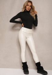 Białe Legginsy Push-Up z Ekoskóry Ocieplone Polarkiem Alabella. Białe legginsy damskie Renee, bez wzorów, z jeansu. Za 39.99 zł.