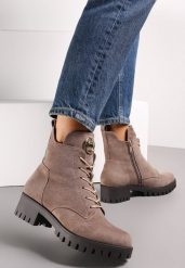 Szare Botki Workery z Sznurowaniem Heggea. Szare botki damskie Renee, na jesień, bez wzorów, bez obcasa, na płaskiej podeszwie, bez zapięcia. Za 139.99 zł.