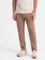 Męskie spodnie dresowe z nogawką bez ściągacza - brązowe V2. Brązowe spodnie sportowe męskie Ombre Clothing, l, bez wzorów, z bawełny. W wyprzedaży za 127.49 zł.