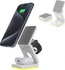SKŁADANA ŁADOWARKA INDUKCYJNA 3W1 Z LAMPKĄ NOCNĄ MAGSAFE QI 15W IPHONE 16 15 14 13 12 AIRPODS SMARTWATCH REAGLE. Zegarki smartwatch Reagle, bez wzorów. Za 196.65 zł.