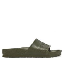 Klapki Birkenstock. Brązowe klapki męskie Birkenstock, bez wzorów, bez zapięcia. Za 149.99 zł.