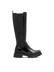 DeeZee Kozaki BRIGITTA WYL3497-7 Czarny. Czarne kozaki damskie DeeZee, bez wzorów, z materiału, bez obcasa, na płaskiej podeszwie, bez zapięcia. Za 114.99 zł.