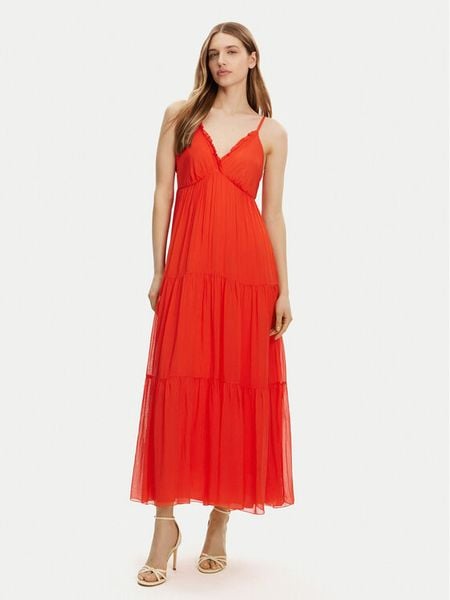 Haveone Sukienka letnia AFF-N011 Pomarańczowy Loose Fit. Brązowe sukienki damskie Haveone, na lato, xs, bez wzorów, z wiskozy, bez kołnierzyka, bez ramiączek. Za 349.99 zł.