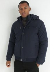 Granatowa Kurtka Parka z Kapturem Eivek. Niebieskie kurtki męskie Born2be, m, z aplikacjami, z jeansu, eleganckie, z kapturem. Za 319.99 zł.
