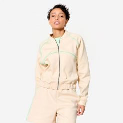 Bluza fitness bomberka damska Domyos. Brązowe bluzy damskie DOMYOS, m, bez wzorów, z bawełny, sportowe, bez ramiączek, bez kaptura. W wyprzedaży za 119.99 zł.