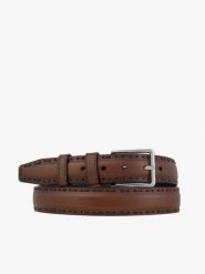 Brązowy pasek ze skóry licowej. Brązowe paski męskie Brawo sp. z o.o., z denimu, casualowe. Za 129.99 zł.