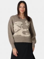 Sweter damski Luhta Elijoki. Brązowe swetry nierozpinane damskie Luhta, s, bez wzorów, z materiału, klasyczne, bez kołnierzyka, bez ramiączek. Za 399.00 zł.
