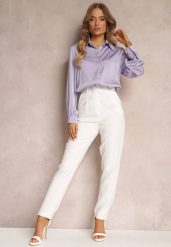 Białe Spodnie Garniturowe High Waist z Paskiem Wenus. Białe spodnie materiałowe damskie Renee, bez wzorów, z jeansu, biznesowe, z podwyższonym stanem. Za 74.99 zł.
