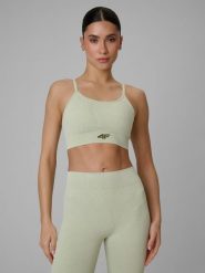 4F Biustonosz treningowy bezszwowy z niskim wsparciem damski - zielony M/L. Zielone bielizna sportowa damska 4F, l, bez wzorów. Za 119.99 zł.