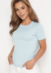 Jasnoniebieski Gładki T-shirt z Krótkim Rękawem Elldora. Niebieskie t-shirty damskie Born2be, l, bez wzorów, z bawełny, bez kołnierzyka, bez ramiączek. Za 19.99 zł.