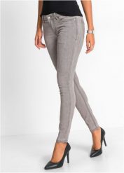 Dżinsy Skinny ze stretchem, mid waist. Szare jeansy damskie bonprix, bez wzorów, z jeansu. Za 109.99 zł.