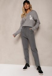 Ciemnoszare Spodnie z Bawełną High Waist Ozdobione Sznurkiem Venaline. Szare spodnie materiałowe damskie Renee, bez wzorów, z bawełny, klasyczne, z podwyższonym stanem. Za 59.99 zł.