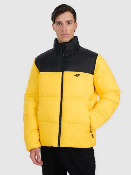 4F Kurtka puchowa z wypełnieniem syntetycznym męska - żółta 3XL. Żółte kurtki męskie 4F, na zimę, m, bez wzorów, z materiału, bez kaptura. W wyprzedaży za 239.99 zł.