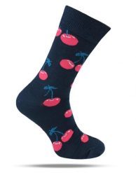 Tematyczne Skarpetki Bawełniane - Wiśnie na Granatowym Tle. Niebieskie skarpety męskie His Story, bez wzorów, z bawełny. Za 34.99 zł.