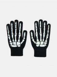 Halloweenowe rękawiczki świecące w ciemności z motywem dłoni szkieletu - czarny. Czarne rękawiczki męskie Sinsay, bez wzorów. Za 9.99 zł.