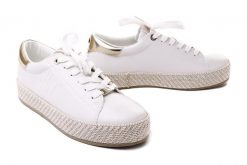 TAMARIS 23713-20 white/gold, półbuty damskie. Białe półbuty damskie Tamaris, bez wzorów, z tkaniny, bez obcasa, bez zapięcia. Za 149.94 zł.