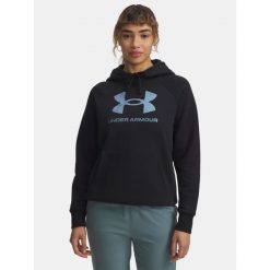 Bluza Under Armour Rival Fleece Piped HZ Hoodie. Czarne bluzy damskie Under Armour, bez wzorów, sportowe, bez ramiączek, bez kaptura. Za 169.99 zł.
