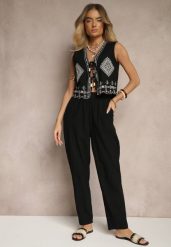 Czarne Spodnie z Bawełny High Waist Sonirea. Czarne spodnie materiałowe damskie Renee, bez wzorów, z bawełny, z podwyższonym stanem. Za 39.99 zł.