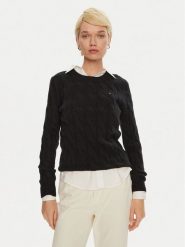 Tommy Hilfiger Sweter WW0WW43586 Czarny Regular Fit. Czarne swetry nierozpinane damskie Tommy Hilfiger, xxl, bez wzorów, z wełny, bez kołnierzyka, bez ramiączek. Za 489.99 zł.