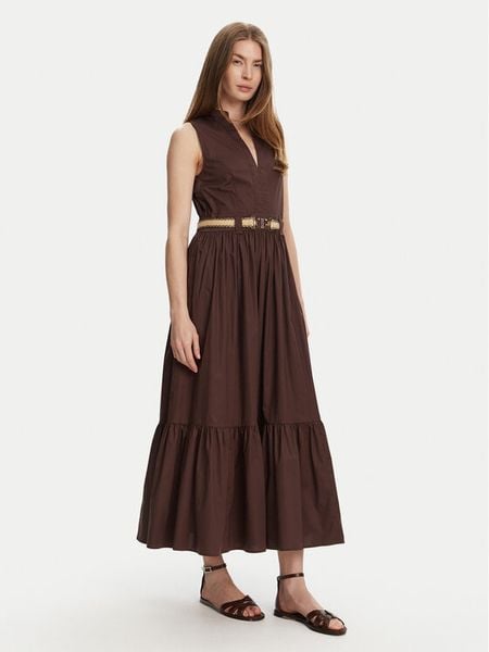 TWINSET Sukienka codzienna 251TT2101 Brązowy Regular Fit. Brązowe sukienki damskie Twinset, na co dzień, bez wzorów, z bawełny, bez kołnierzyka, bez ramiączek, proste. Za 729.99 zł.