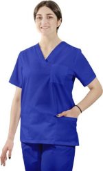 Visent Bluza medyczna ELASTYCZNA stretch chirurgiczna damska chabrowy XL. Niebieskie bluzy damskie Visent, xl, bez wzorów, bez ramiączek, bez kaptura. Za 67.99 zł.